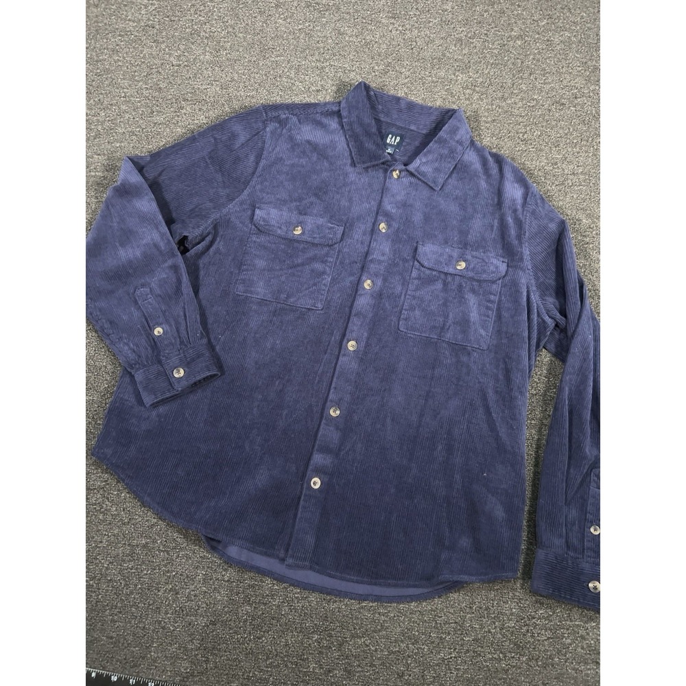 Gap‎ Corduroy Shirt Jacket Shacket Mens XL Navy Purple Button Up Chore Work